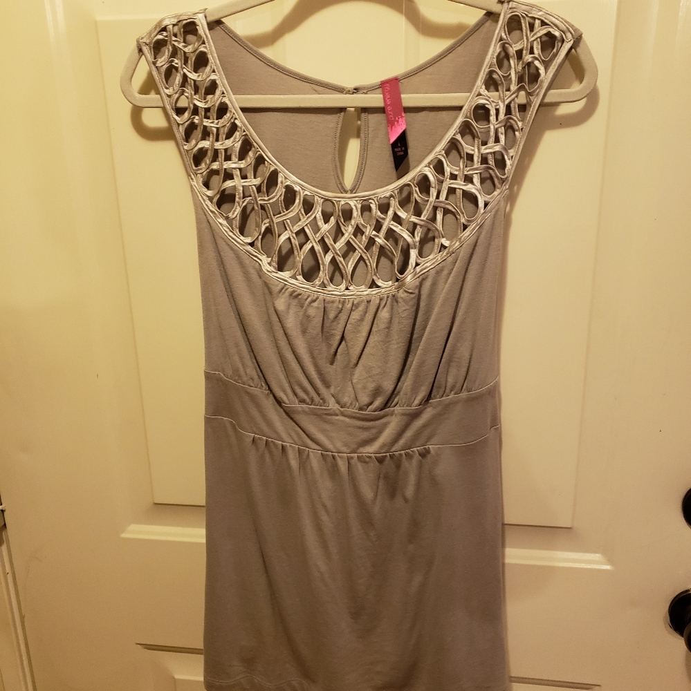 Silver Pure Energy Tank Top with Filagree Cutout Neckline/Tie at Waste Size 1